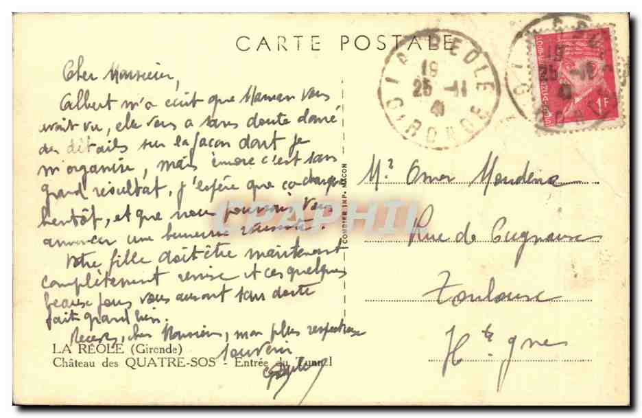 La Réole (Gironde) — Château des Quatre-Sos — Entrée du Tunnel — éditeur Cim — Reverso