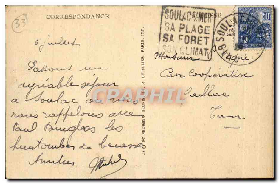Pointe du Grave CPA Une allee en foret Vue vers le semaphore — Rückseite