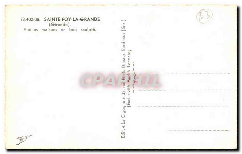 Sainte Foy la Grande CPM Vieilles maisons en bois sculpte — Verso