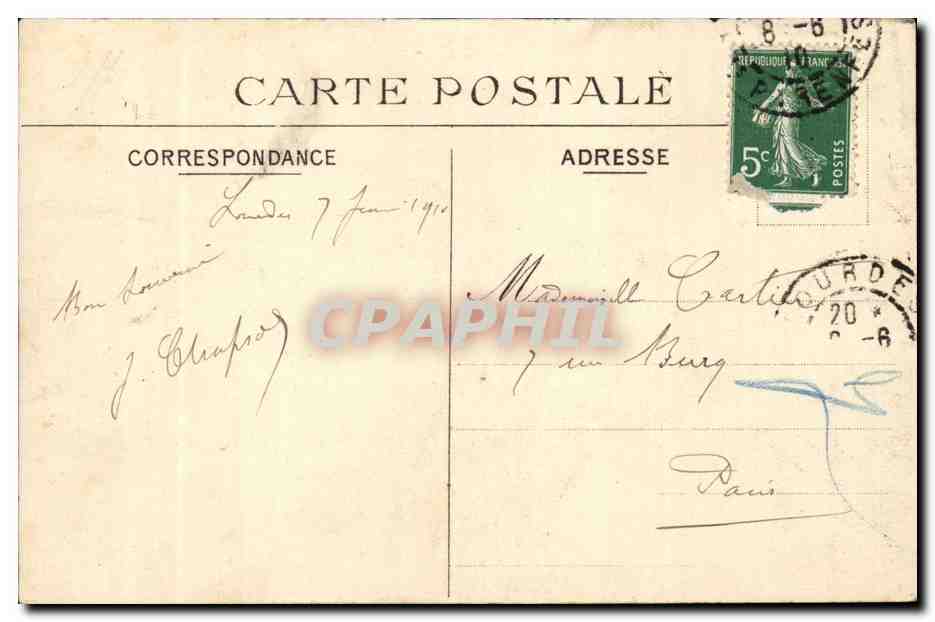 Bordeaux CPA Cours du chapeau Rouge Prefecture et Theatre — Verso