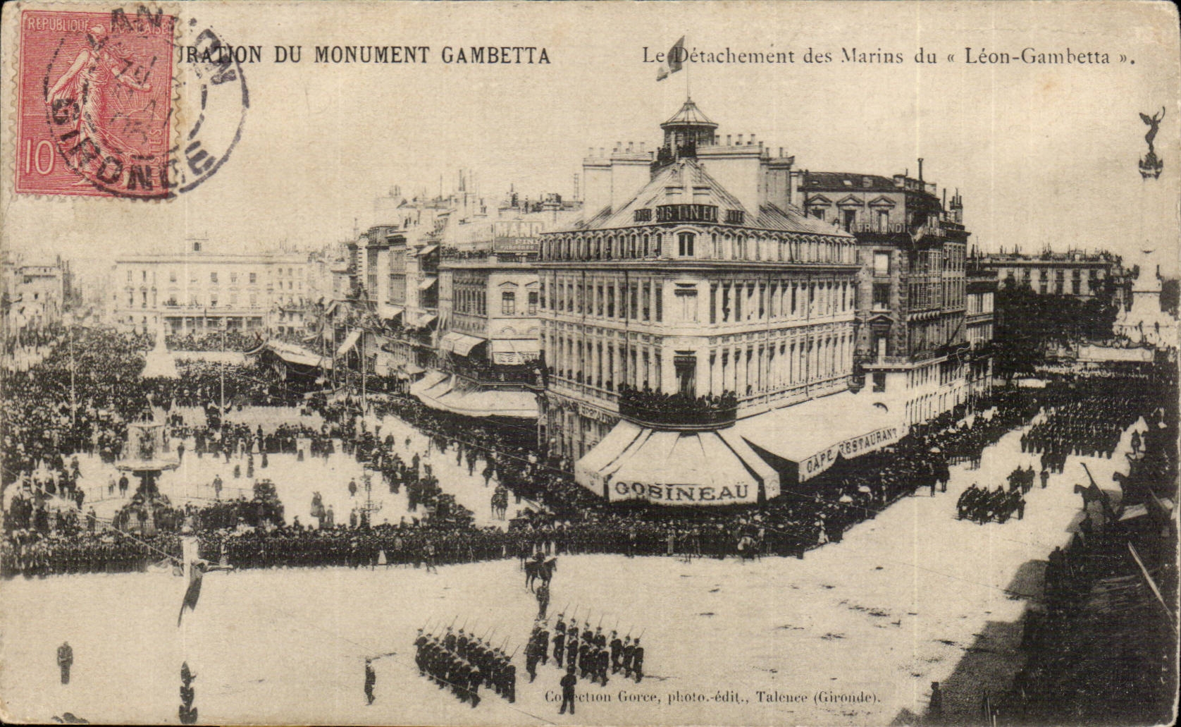 Bordeaux CPA Inauguration du monument Gambetta Le detachement des marins du Leon Gambetta