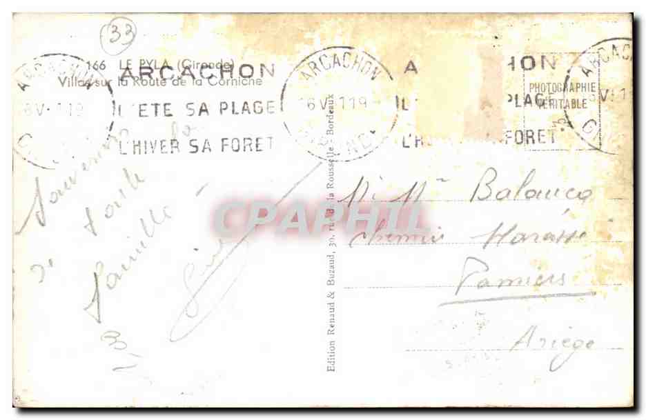 Le Pyla CPA Villas sur la route de la corniche — Rückseite