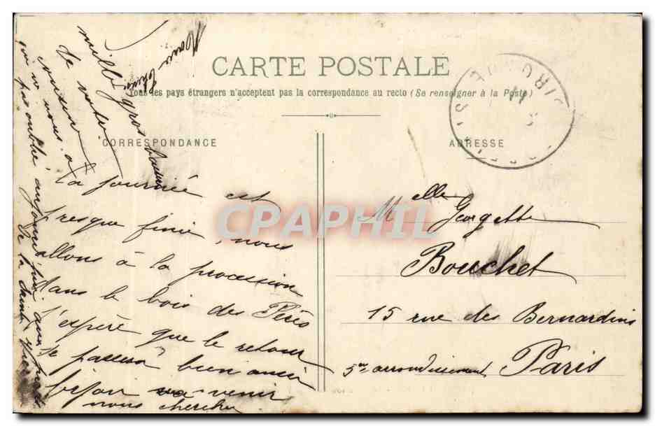 Verdelais CPA Benediction dans le bois des Peres — Back