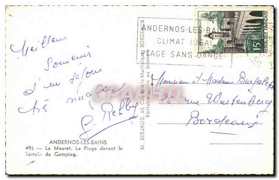 CPSM Andernos les Bains Le Mauret La plage devant le terrain de camping — Back
