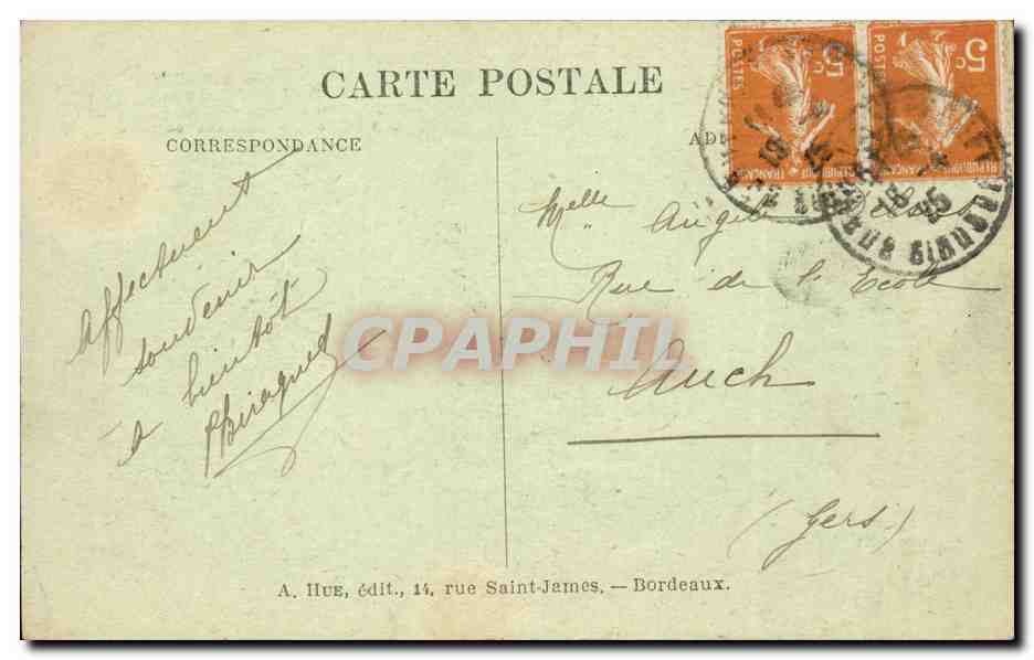 CPA Bordeaux Motif du monument des Girondins La Garonne et la Gironde — Verso