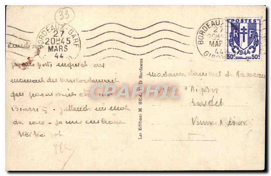 Bordeaux CPA La porte du palais — Verso
