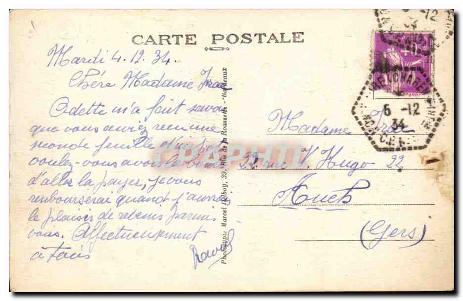 Bordeaux CPA Les quais Louis XVIII et les Chartrons — Verso