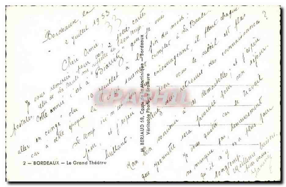 Bordeaux CPA Le grand theatre — Verso