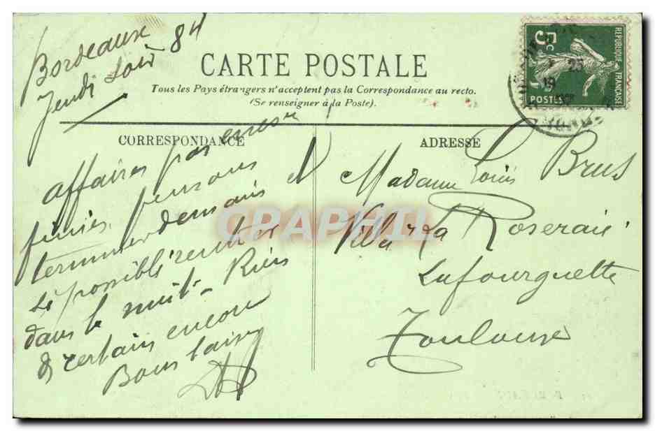 Bordeaux CPA Le grand theatre — Verso