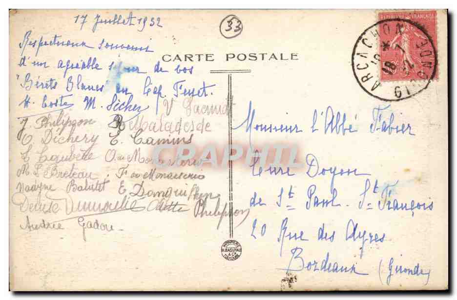 Cap Ferret CPA Le vapeur Courrier du Cap et le debarcadere Belisaire — Rückseite