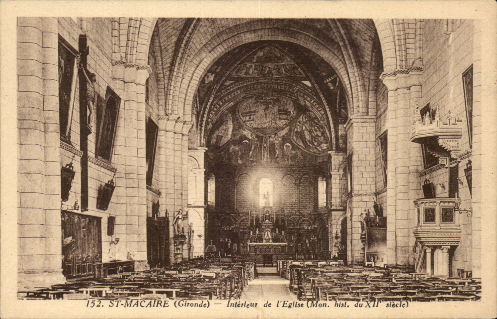 ST-MACAIRE (Gironde) — Innenansicht der Kirche (Historisches Denkmal des 12. Jahrhunderts) — Ausgabe A. Gautreau