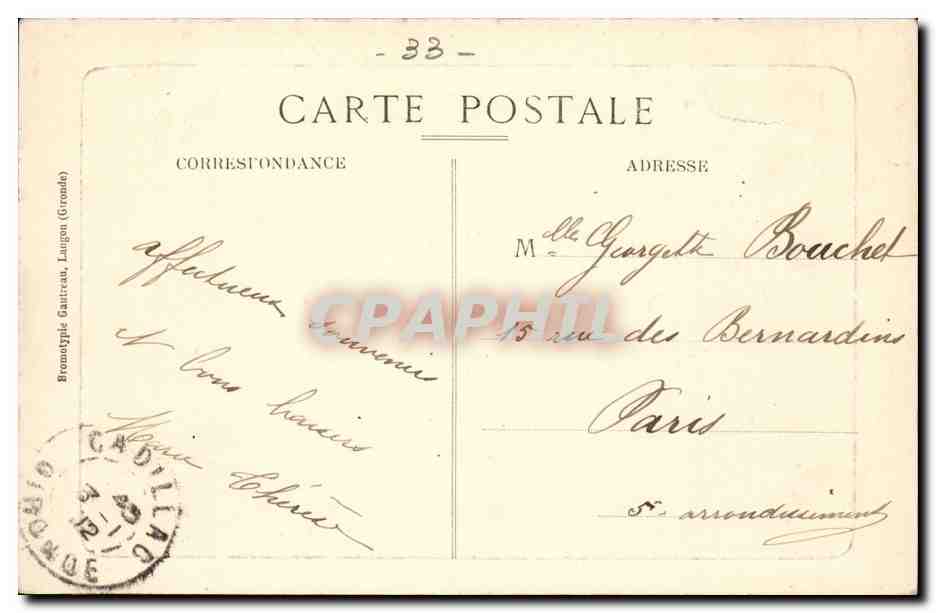 Cadillac-sur-Garonne — Ancien Château du duc d'Epernon — Bartholome, avenue du Pont — Verso