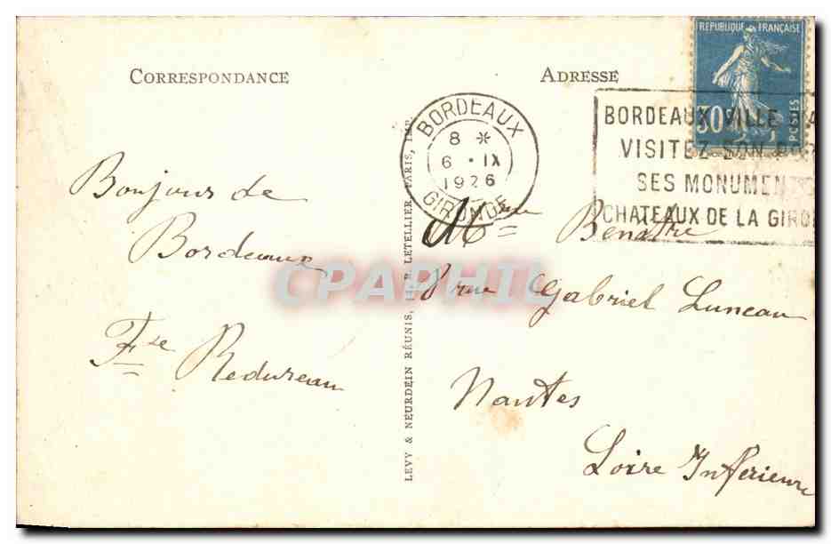 Bordeaux CPA La tour Pey Berland — Verso