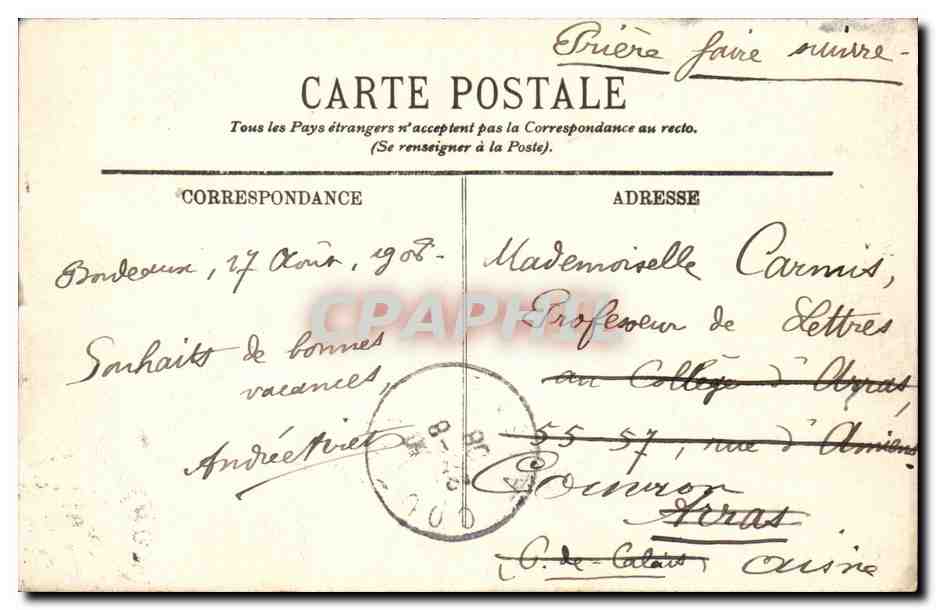 Bordeaux CPA Le pont de pierre — Verso