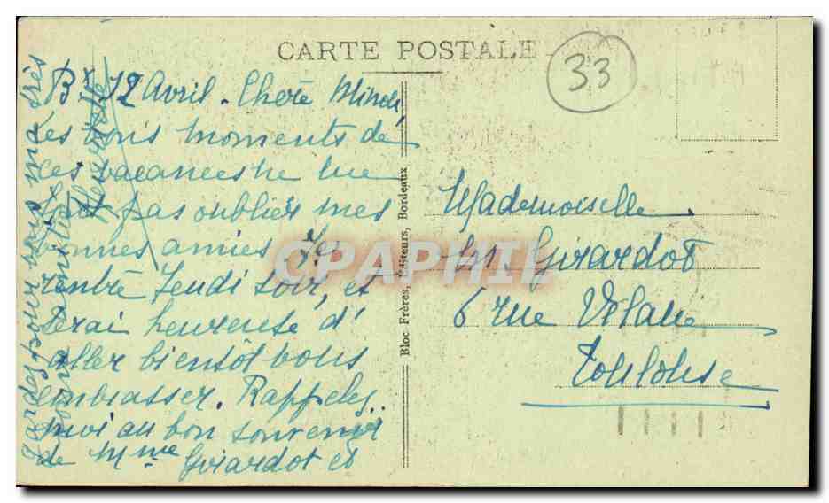 Bordeaux CPA Porte de la grosse horloge — Verso