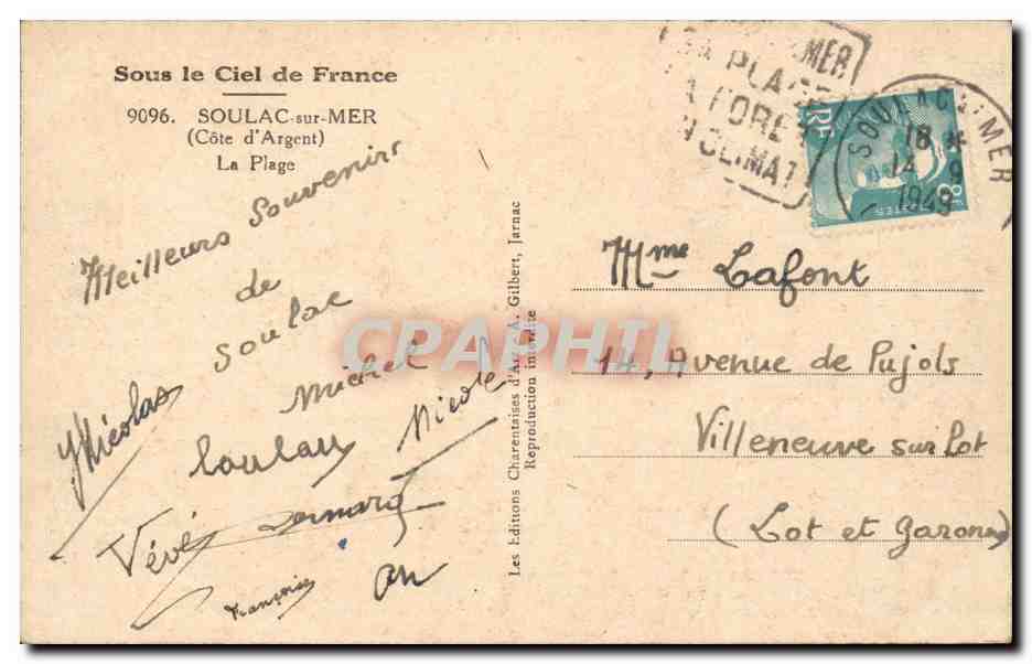 Soulac-sur-Mer — La Plage — Les Éditions Charentaises d'Art A. Gilbert, n° 9096 — Rückseite