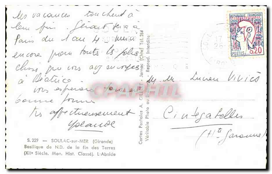 Soulac sur Mer CPM Basilique de Notre Dame de la Fin des terres — Rückseite