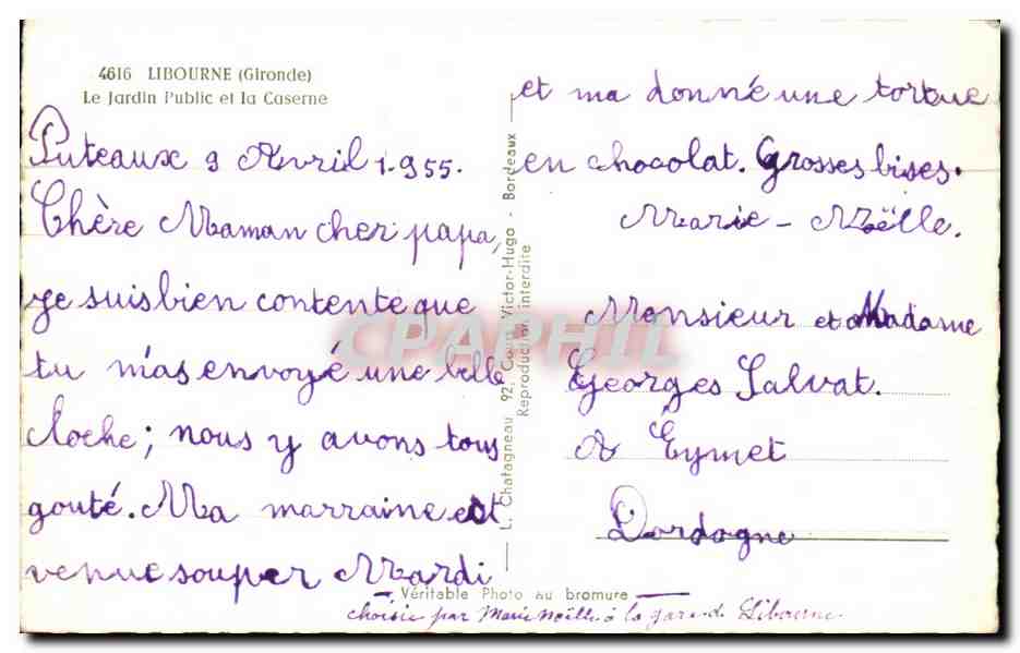 CPM Libourne Le jardin public et la caserne — Rückseite