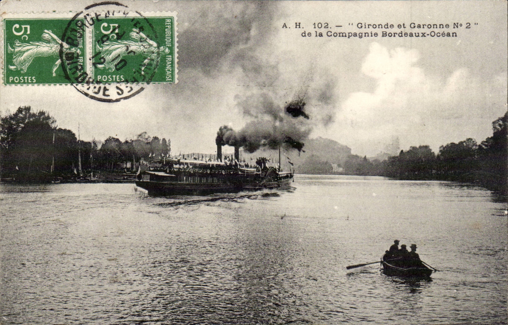 Bateau à vapeur "Gironde et Garonne N°2" — Compagnie Bordeaux-Océan — éditeur A.H. 102