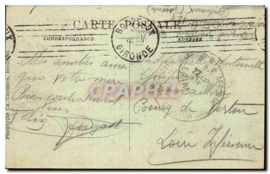 CPA Bordeaux Cours du XXX Juillet — Verso
