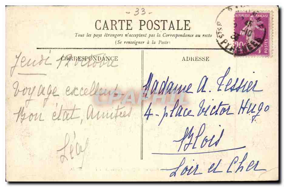 CPA Bordeaux La Bourse et quai Louis XVIII — Verso