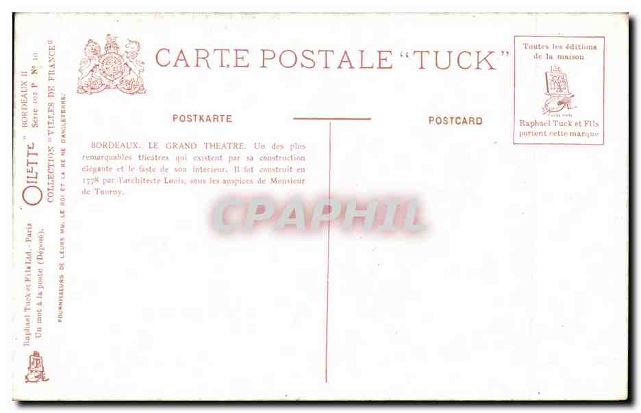 CPA Bordeaux Le grand theatre — Verso