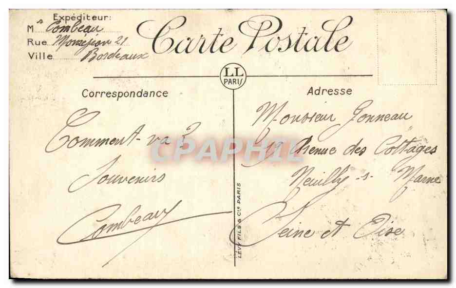 CPA Bordeaux Le monument des Girondins — Verso