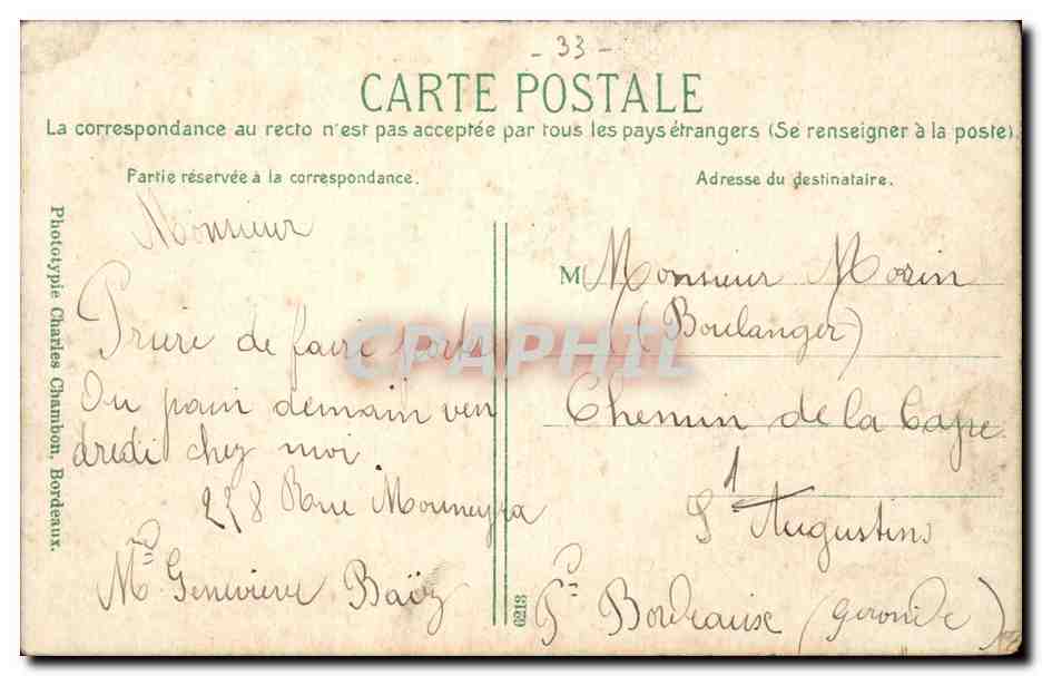CPA Bordeaux Les Quinconces colonnes rostrales et le monument des Girondins — Verso