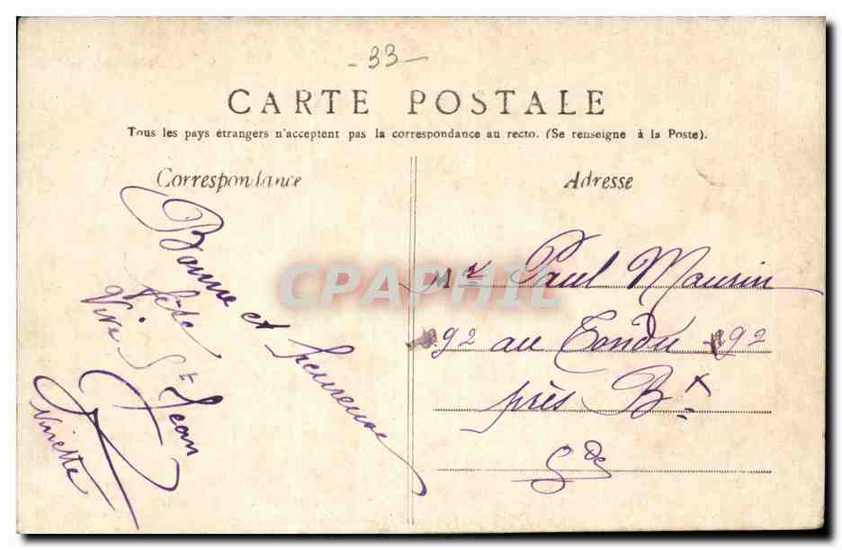CPA Bordeaux Jardin public — Rückseite