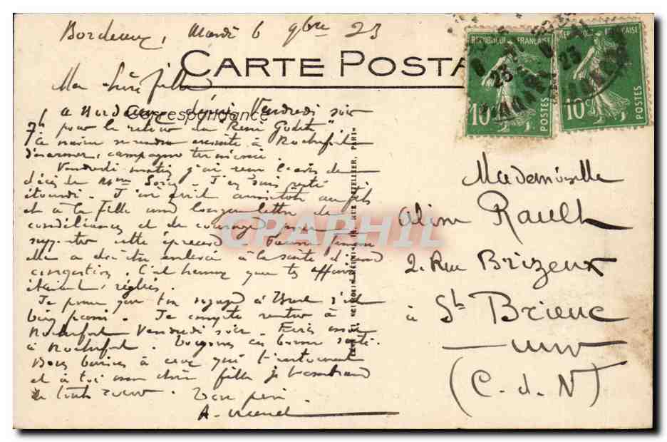 CPA Bordeaux place de la Concorde et rue Sainte Catherine — Verso