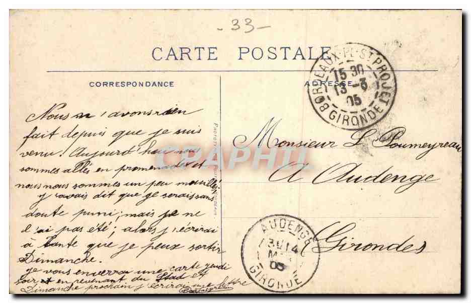 CPA Bordeaux la porte des Salinieres — Verso