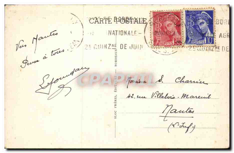 CPA Bordeaux Le jardin public — Verso