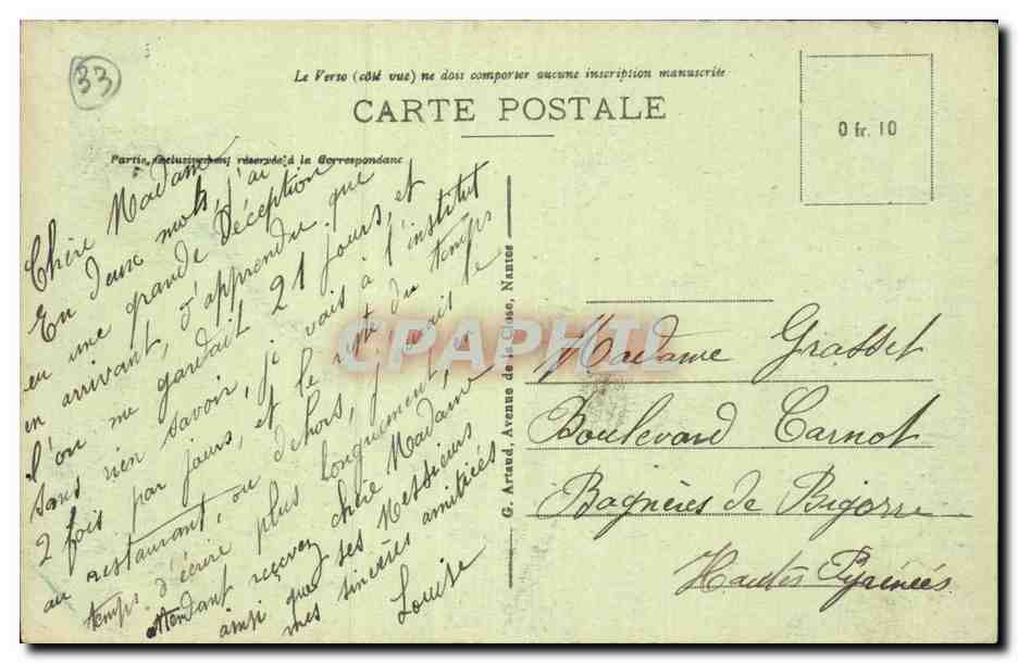 CPA Bordeaux Le grand theatre — Verso