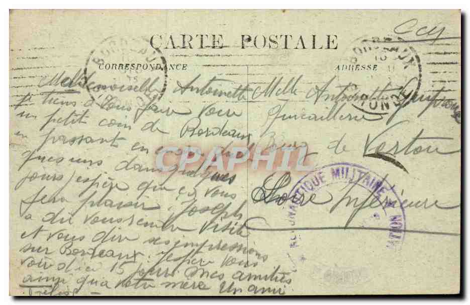 CPA Bordeaux Cours du XXX Juillet — Verso