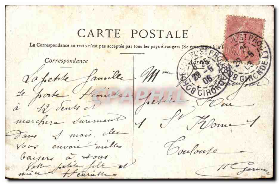 Bordeaux CPA Place de la Bourse les quais — Verso