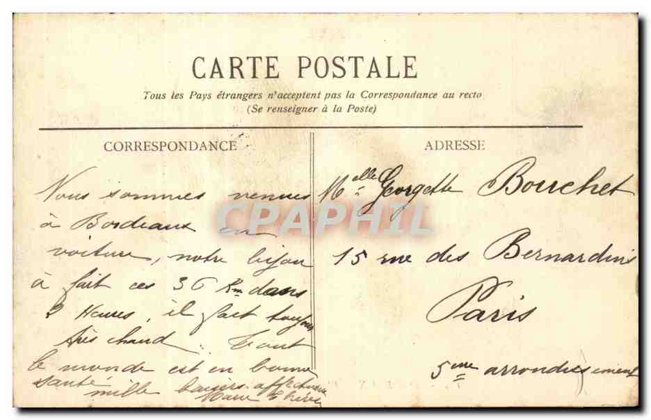 Bordeaux CPA Place de la Comedie — Verso
