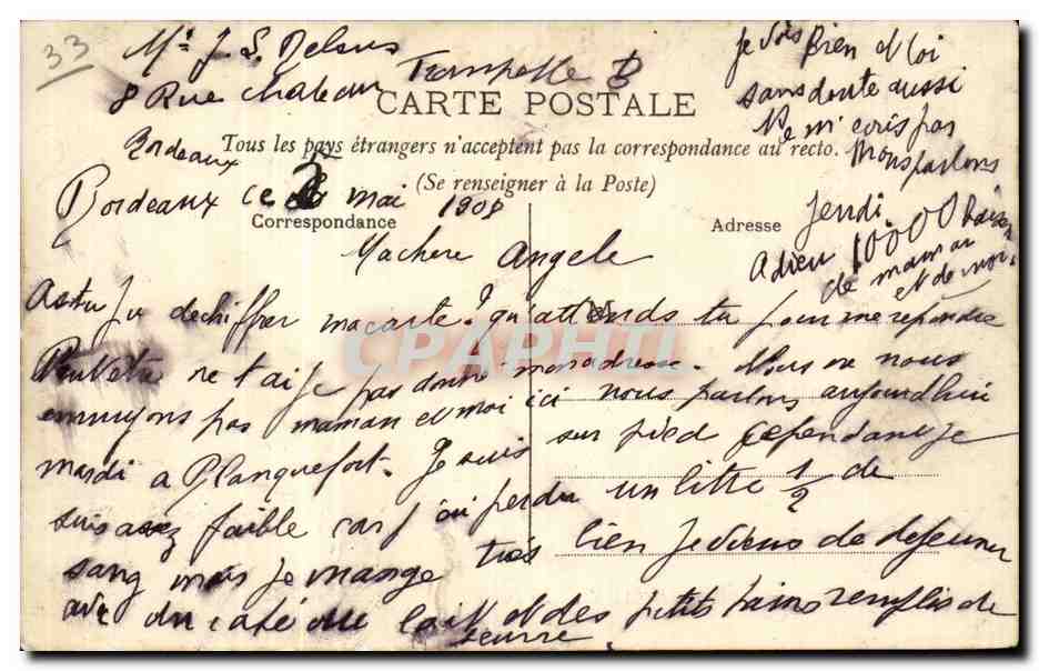 Bordeaux CPA La porte des salinieres — Verso