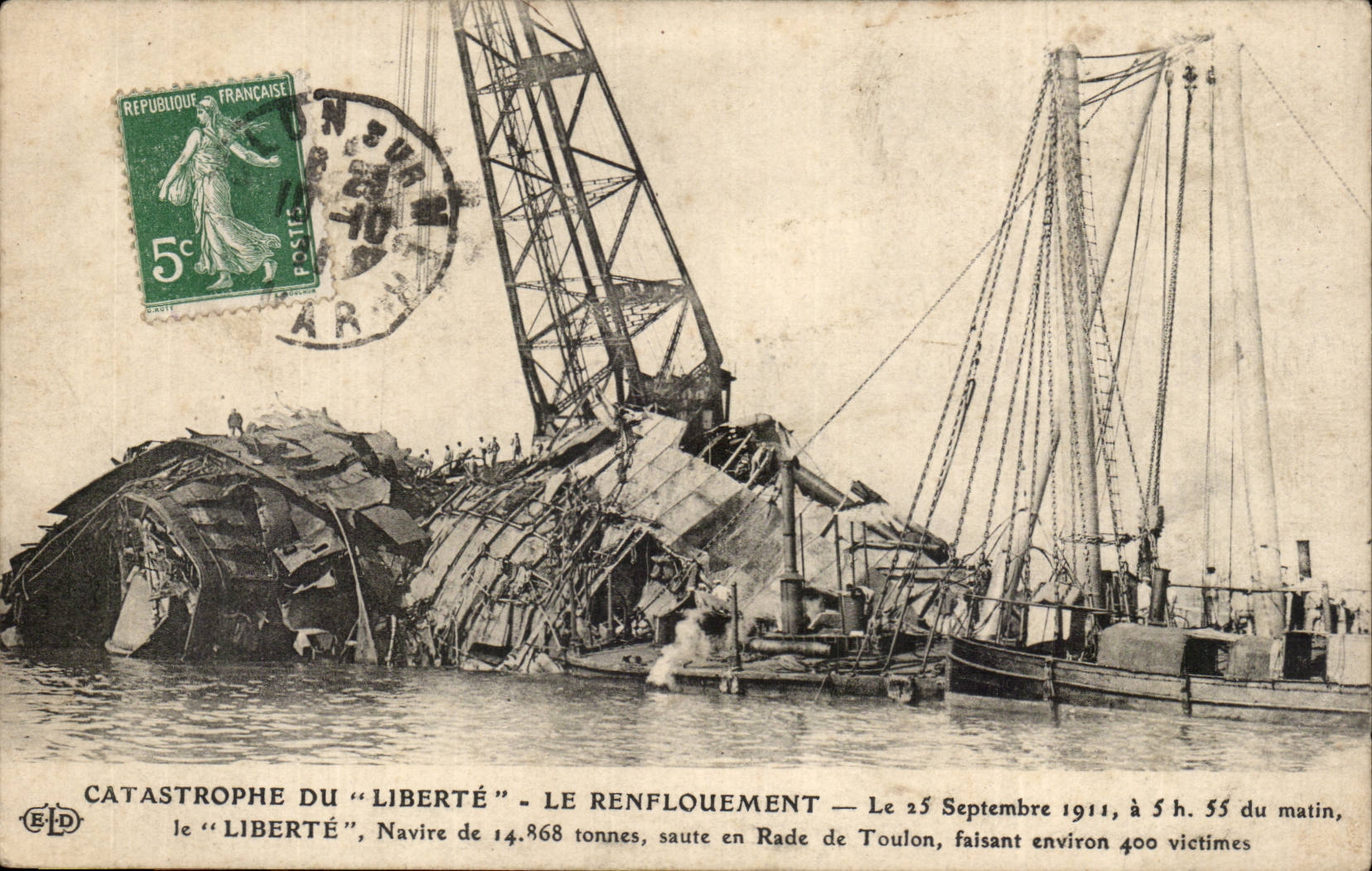 Toulon CPA Catastrophe du liberte le 25 septembre 1911 Navire a fait 400 victimes (bateau)