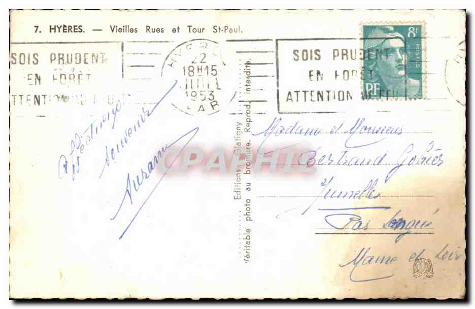 Hyères — Vieilles Rues et Tour Saint-Paul — Éditions Prudent — Verso