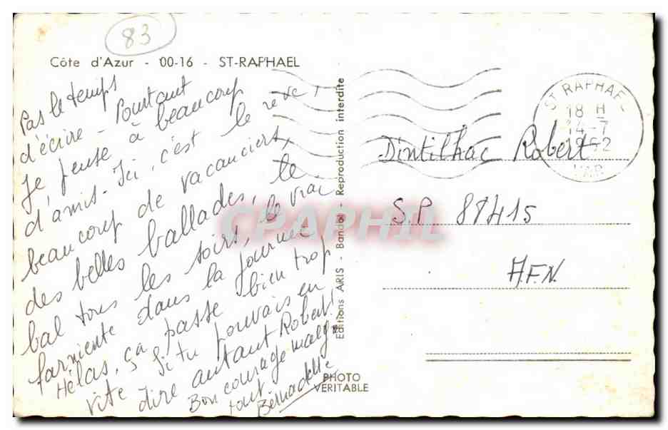 Plage de Saint-Raphaël — vue de la promenade avec voitures — Éditions ARIS n°83 — Reverso