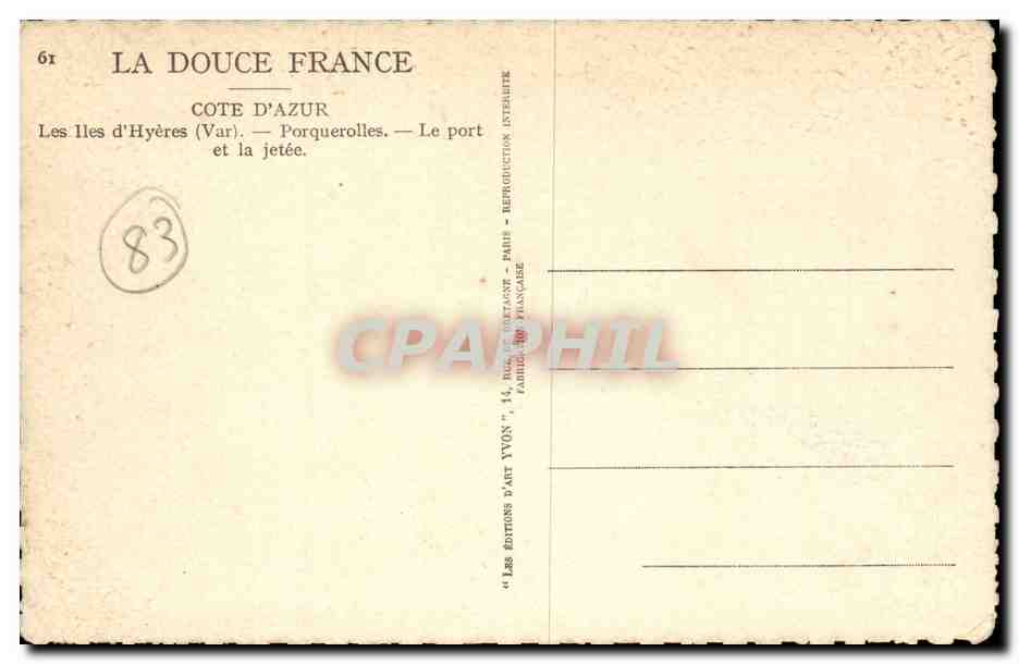 Iles d'Hyeres CPA Le port et la jetee — Rückseite