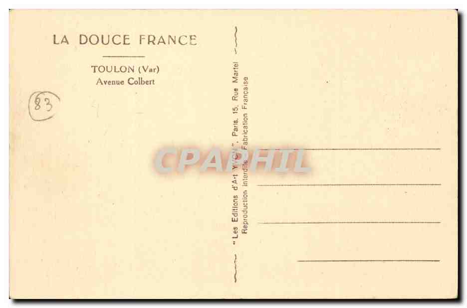 Toulon CPA Avenue Colbert — Rückseite