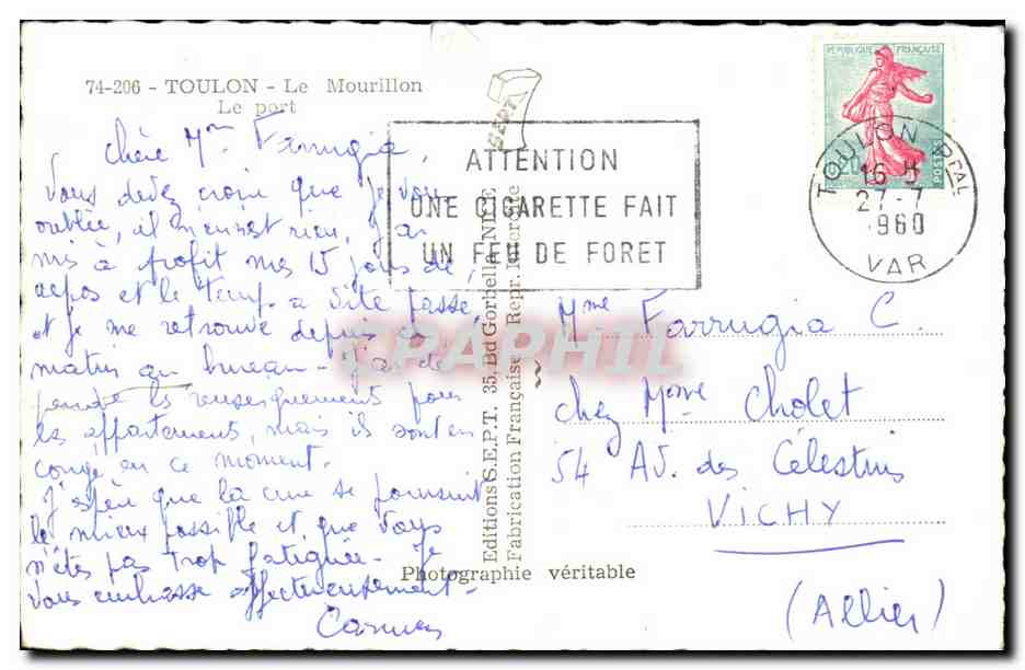 Toulon CPA Le Morillon Le port — Verso