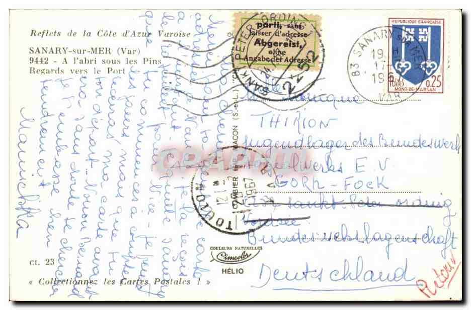 Sanary sur Mer CPA A l'abri sous les pins Regards vers le port — Verso
