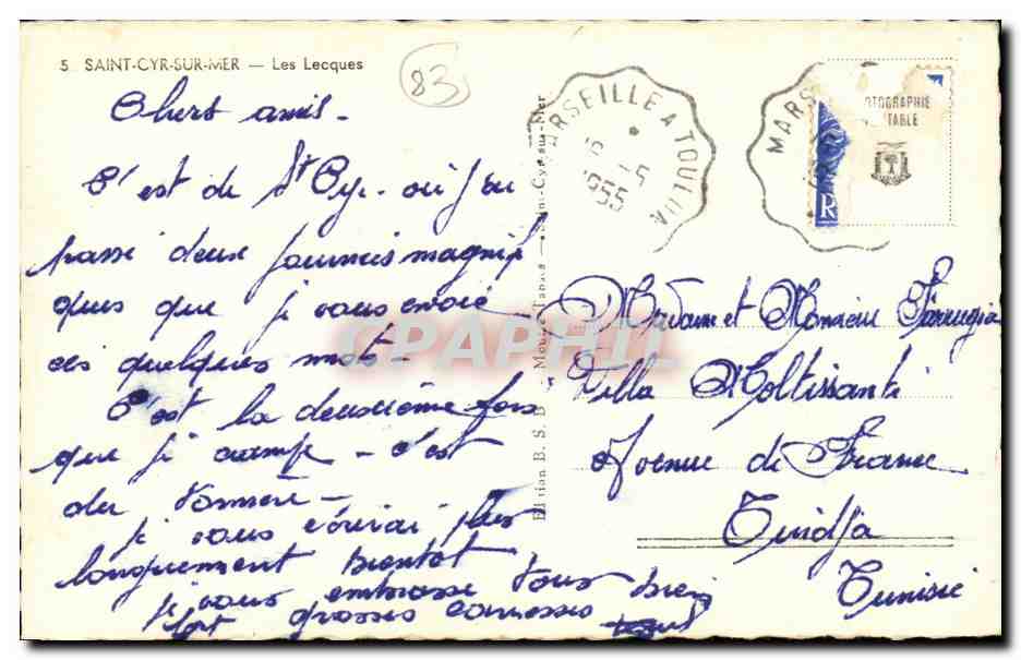 Saint Cyr sur Mer CPA Les Lecques — Rückseite
