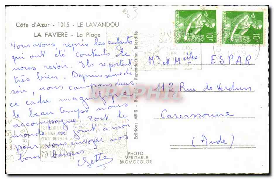 Le Lavandou La faviere CPA La plage — Verso