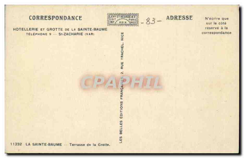 Hotellerie et grotte de Ste Baume CPA Ste Zacharie — Rückseite