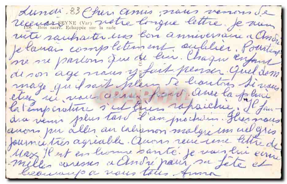 La Seyne CPA Bois sacre Echappee sur la rade — Rückseite