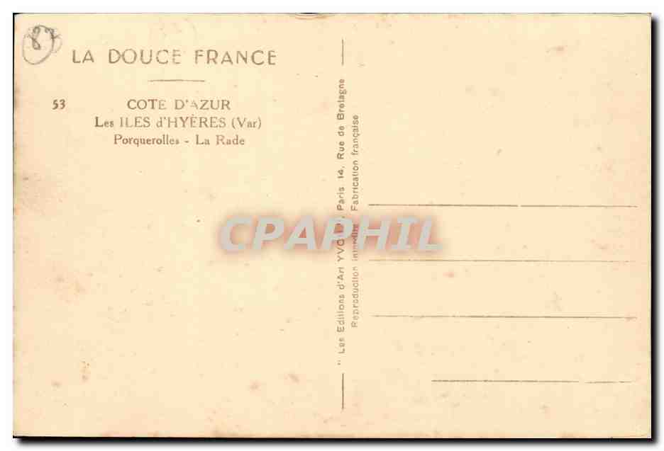 Les iles d'Hyeres CPA Porquerolles la rade (yacht) — Rückseite