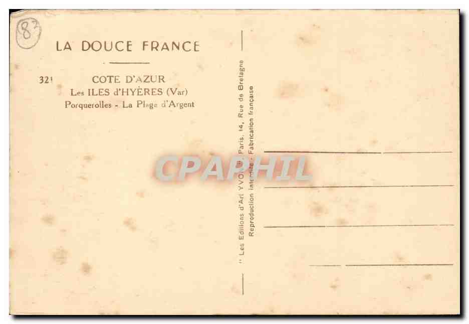 Les iles d'Hyeres CPA Porquerolles La plage d'argent — Rückseite